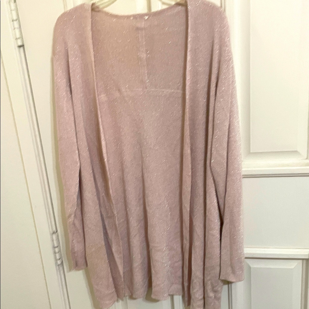Inc Sparkling Sweater Duster Pink Metallic Sz L